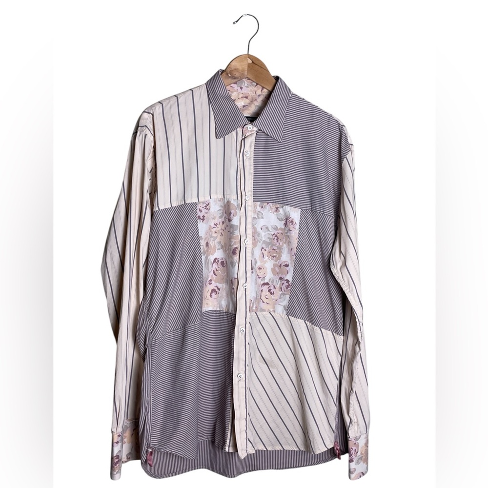 Men’s Messagerie Striped and Floral Patchwork Button-Up Shirt (44)